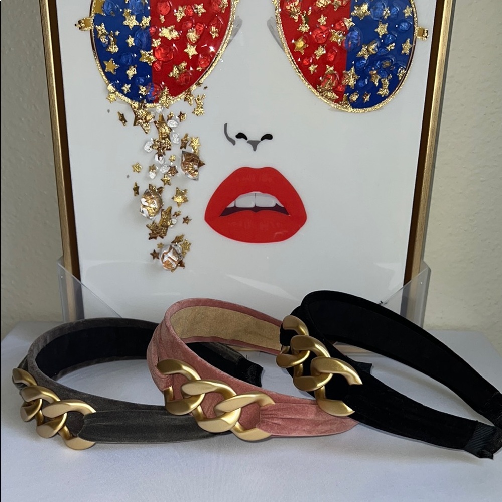 Buyers Choice One Velvet Fashion Headband with Gold Chain